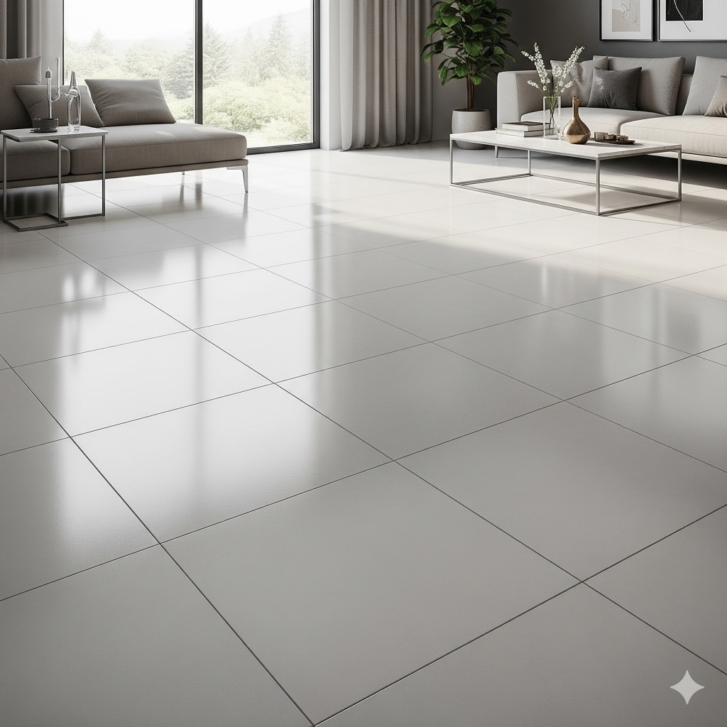 Resultado de sellado de porcelanato en sala de estar - acabado brillante y uniforme